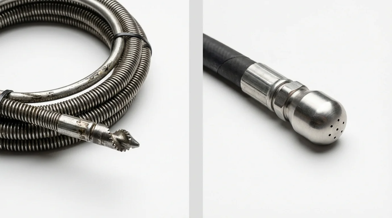 Drain snake cable and hydro jetting nozzle used for drain cleaning in Eunice, LA
