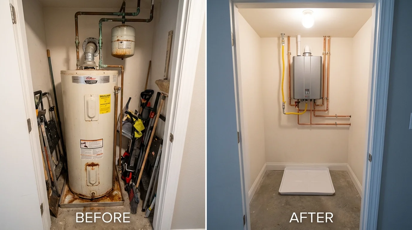 Tank water heater versus wall-mounted tankless unit comparison for Eunice, LA homeowners