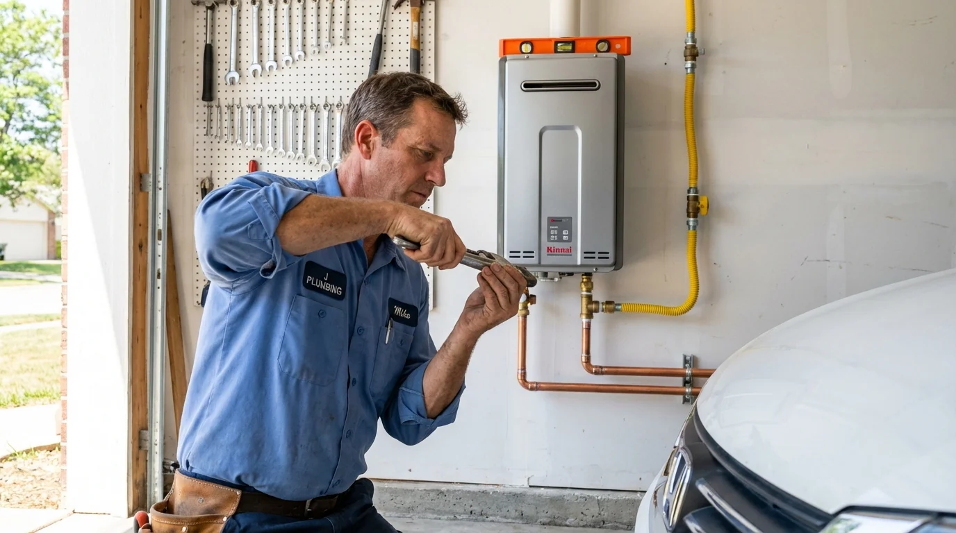 Tankless water heater installation by a Johns Plumbing LLC plumber in Eunice