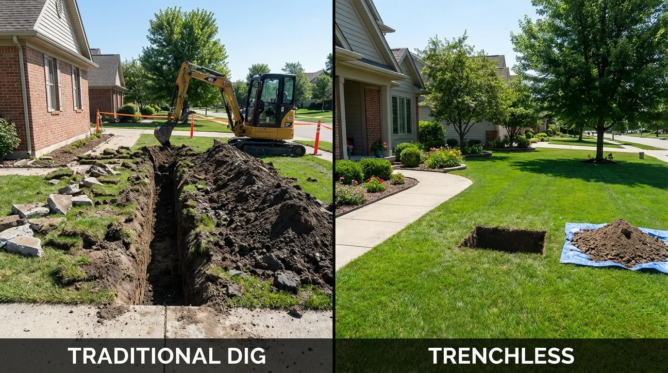 Trenchless sewer repair with minimal yard damage versus traditional excavation in Eunice, LA